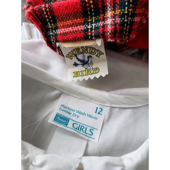 Wendy Bird Vintage 70s Tartan Plaid Pinafore Dress & Blouse Set Girls Size 12 - Picture 3 of 9